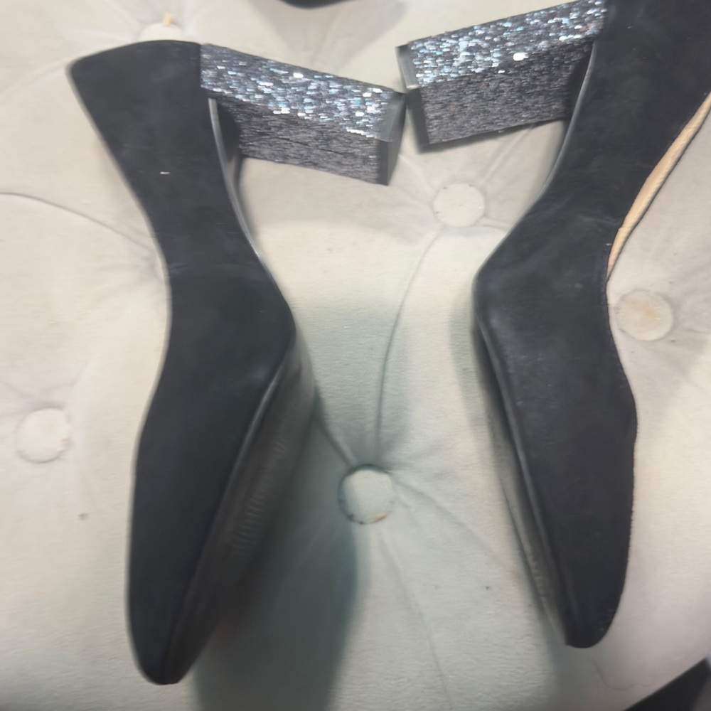 Nine West Black Heeled Boots with Glitter Block Heel